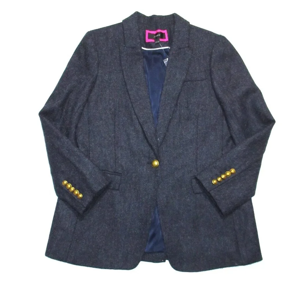 NWT J.Crew Long Parke Blazer in Navy Herringbone English Wool Jacket 4